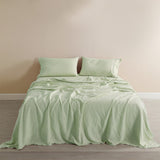 Royal Comfort Flax Linen Blend Sheet Set Bedding Luxury Breathable Ultra Soft - King - Sage Green - Front View
