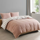 Royal Comfort Hemp Braid Cotton Blend Quilt Cover Set Reverse Stripe Bedding - King - Dusk Pink - Side View