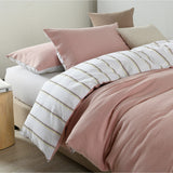 Royal Comfort Hemp Braid Cotton Blend Quilt Cover Set Reverse Stripe Bedding - King - Dusk Pink - Rear View
