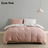 Royal Comfort Hemp Braid Cotton Blend Quilt Cover Set Reverse Stripe Bedding - King - Dusk Pink - Low Angle