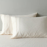 Royal Comfort Stripes Linen Blend Sheet Set Bedding Luxury Breathable Ultra Soft - Queen - Beige - Low Angle