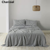 Royal Comfort Stripes Linen Blend Sheet Set Bedding Luxury Breathable Ultra Soft - Queen - Charcoal - Extra Image