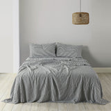 Royal Comfort Stripes Linen Blend Sheet Set Bedding Luxury Breathable Ultra Soft - Queen - Charcoal - Front View