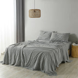 Royal Comfort Stripes Linen Blend Sheet Set Bedding Luxury Breathable Ultra Soft - Queen - Charcoal - Side View