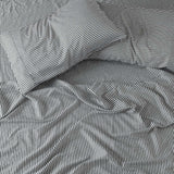 Royal Comfort Stripes Linen Blend Sheet Set Bedding Luxury Breathable Ultra Soft - Queen - Charcoal - 45-Degree Angle