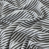 Royal Comfort Stripes Linen Blend Sheet Set Bedding Luxury Breathable Ultra Soft - Queen - Charcoal - Close-Up Angle