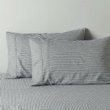 Royal Comfort Stripes Linen Blend Sheet Set Bedding Luxury Breathable Ultra Soft - Queen - Charcoal - Low Angle