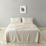 Royal Comfort Stripes Linen Blend Sheet Set Bedding Luxury Breathable Ultra Soft - King - Beige - Front View