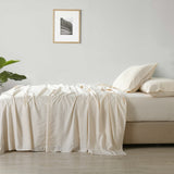 Royal Comfort Stripes Linen Blend Sheet Set Bedding Luxury Breathable Ultra Soft - King - Beige - Rear View