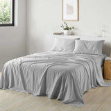 Royal Comfort Stripes Linen Blend Sheet Set Bedding Luxury Breathable Ultra Soft - King - Grey - Side View