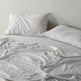 Royal Comfort Stripes Linen Blend Sheet Set Bedding Luxury Breathable Ultra Soft - King - Grey - Top-Down View