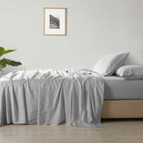 Royal Comfort Stripes Linen Blend Sheet Set Bedding Luxury Breathable Ultra Soft - King - Grey - Rear View