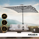 Arcadia Furniture Umbrella 3 Metre Umbrella with Solar LED Lights Garden Yard - Grey - Extra Image