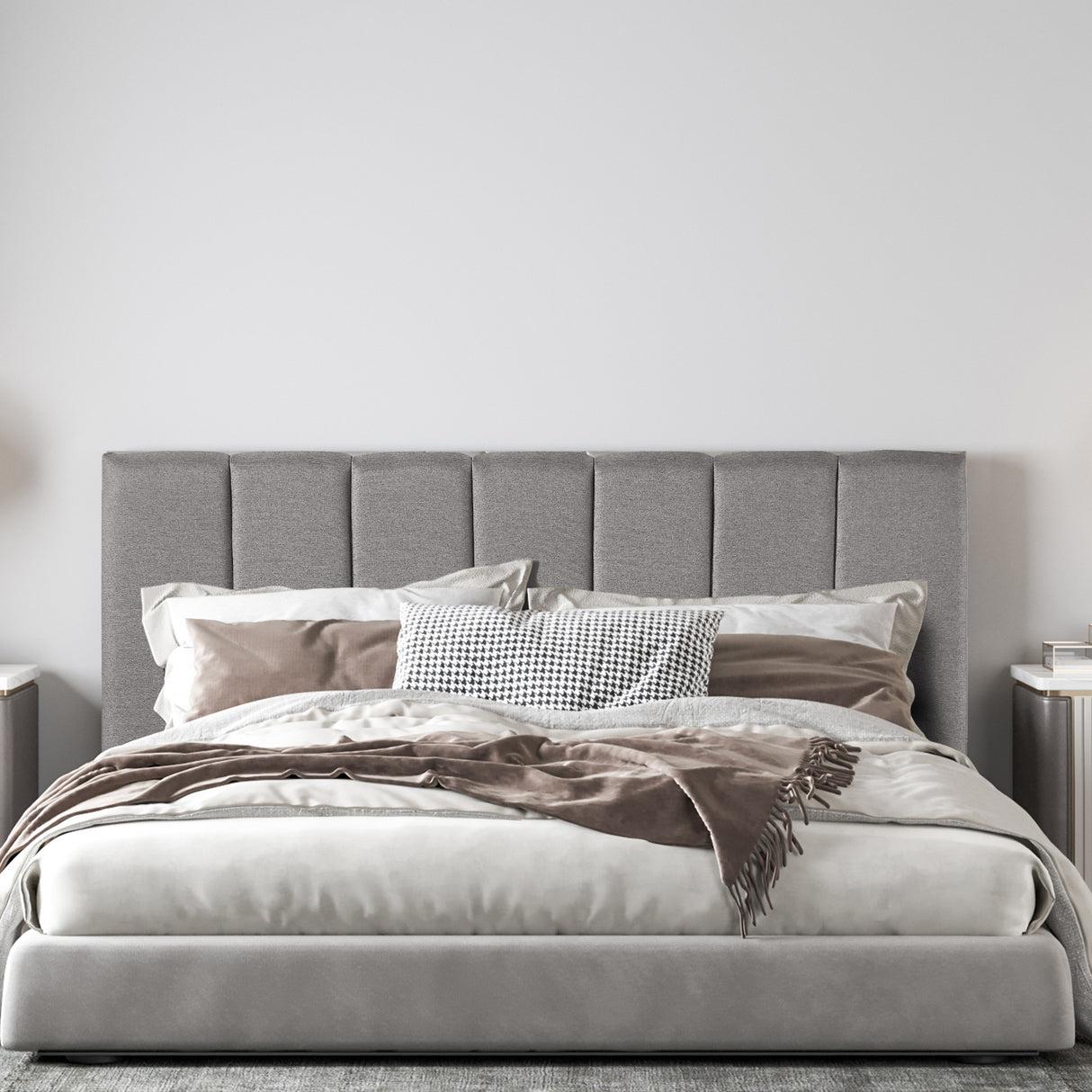 Milano Decor Valencia Mid Grey Bed Head Headboard Bedhead Upholstered - Queen - Mid Grey