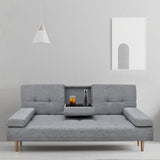 Casa Decor Mendoza 2 in 1 Sofa Bed Couch Grey Pull Down Cupholder 3 Seats Futon - Front View
