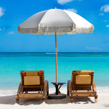 Havana Outdoors Beach Umbrella Portable 2 Metre Fringed Garden Sun Shade Shelter - Natural - Front View