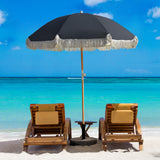 Havana Outdoors Beach Umbrella Portable 2 Metre Fringed Garden Sun Shade Shelter - Black - Front View