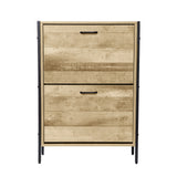 Milano Decor 12 Pair Wooden Shoe Cabinet Drawer Storage - Black And Oak - Close-Up Angle