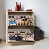 Milano Decor 24 Pair Wooden Shoe Cabinet Drawer Storage - Oak - Side View