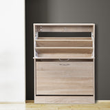 Milano Decor 24 Pair Wooden Shoe Cabinet Drawer Storage - Oak - Rear View