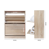 Milano Decor 24 Pair Wooden Shoe Cabinet Drawer Storage - Oak - Close-Up Angle
