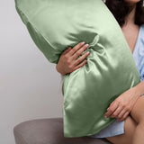 Casa Decor Luxury Satin Pillowcase Twin Pack Size With Gift Box Luxury - Sage Green - Front View