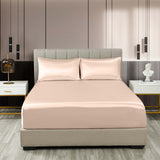 Royal Comfort Satin Sheet Set 3 Piece Fitted Sheet Pillowcase Soft  - Queen - Champagne Pink - Front View