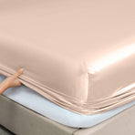 Royal Comfort Satin Sheet Set 3 Piece Fitted Sheet Pillowcase Soft - Queen - Champagne Pink