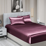 Royal Comfort Satin Sheet Set 3 Piece Fitted Sheet Pillowcase Soft  - Queen - Malaga Wine - Side View