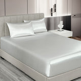 Royal Comfort Satin Sheet Set 3 Piece Fitted Sheet Pillowcase Soft  - Queen - Silver - Side View