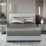 Royal Comfort Satin Sheet Set 3 Piece Fitted Sheet Pillowcase Soft  - Queen - Charcoal - Front View