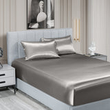 Royal Comfort Satin Sheet Set 3 Piece Fitted Sheet Pillowcase Soft  - Queen - Charcoal - Side View
