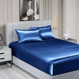 Royal Comfort Satin Sheet Set 3 Piece Fitted Sheet Pillowcase Soft  - Queen - Navy Blue - Side View