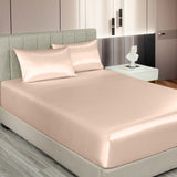 Royal Comfort Satin Sheet Set 3 Piece Fitted Sheet Pillowcase Soft  - King - Champagne Pink - Side View