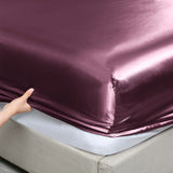 Royal Comfort Satin Sheet Set 3 Piece Fitted Sheet Pillowcase Soft  - King - Malaga Wine - Rear View