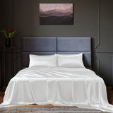 Royal Comfort Satin Sheet Set 4 Piece Fitted Flat Sheet Pillowcases - Queen - White