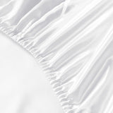 Royal Comfort Satin Sheet Set 4 Piece Fitted Flat Sheet Pillowcases  - Queen - White - Low Angle