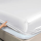 Royal Comfort Satin Sheet Set 4 Piece Fitted Flat Sheet Pillowcases - Queen - White