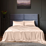 Royal Comfort Satin Sheet Set 4 Piece Fitted Flat Sheet Pillowcases - Queen - Champagne Pink