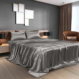 Royal Comfort Satin Sheet Set 4 Piece Fitted Flat Sheet Pillowcases - Queen - Charcoal