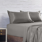 Royal Comfort Satin Sheet Set 4 Piece Fitted Flat Sheet Pillowcases - Queen - Charcoal