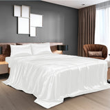 Royal Comfort Satin Sheet Set 4 Piece Fitted Flat Sheet Pillowcases  - King - White - Side View