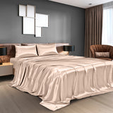 Royal Comfort Satin Sheet Set 4 Piece Fitted Flat Sheet Pillowcases  - King - Champagne Pink - Side View