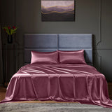Royal Comfort Satin Sheet Set 4 Piece Fitted Flat Sheet Pillowcases  - King - Malaga Wine - Front View