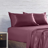 Royal Comfort Satin Sheet Set 4 Piece Fitted Flat Sheet Pillowcases  - King - Malaga Wine - Rear View