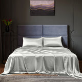 Royal Comfort Satin Sheet Set 4 Piece Fitted Flat Sheet Pillowcases - King - Silver
