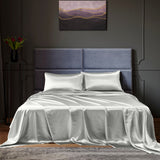 Royal Comfort Satin Sheet Set 4 Piece Fitted Flat Sheet Pillowcases  - King - Silver - Front View
