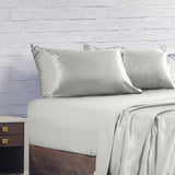 Royal Comfort Satin Sheet Set 4 Piece Fitted Flat Sheet Pillowcases  - King - Silver - Rear View