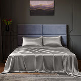 Royal Comfort Satin Sheet Set 4 Piece Fitted Flat Sheet Pillowcases - King - Charcoal