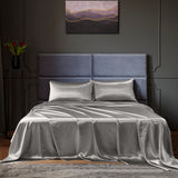 Royal Comfort Satin Sheet Set 4 Piece Fitted Flat Sheet Pillowcases  - King - Charcoal - Front View